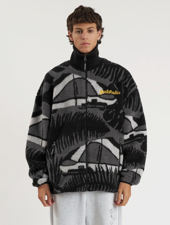 GOALSTUDIO [30% OFF] WHO KNOWS ALL OVER PATTERN FLEECE JACKET - GREY