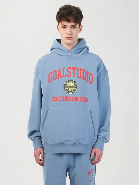 FC LETTERING STONE WASHED HOODIE-BLUE