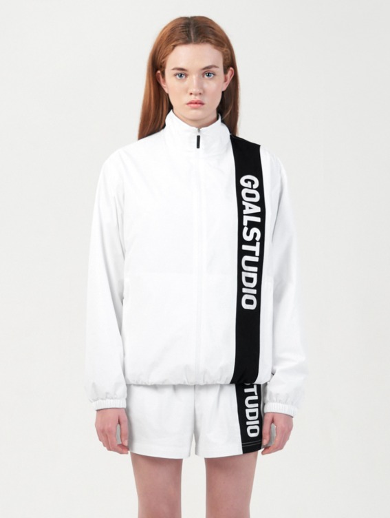 COLOR BLOCK WOVEN STRETCH TRACK JACKET-WHITE