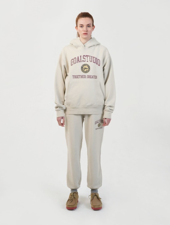 [10% OFF] FC LETTERING STONE WASHED HOODIE &amp; JOGGER PANTS - LIGHT BEIGE