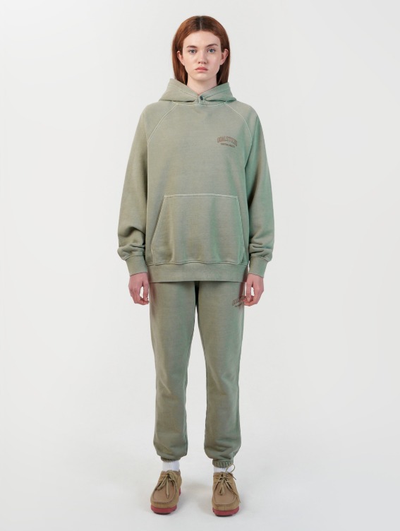 [10% OFF] LETTERING PIGMENT DYED HOODIE &amp; PANTS - KHAKI