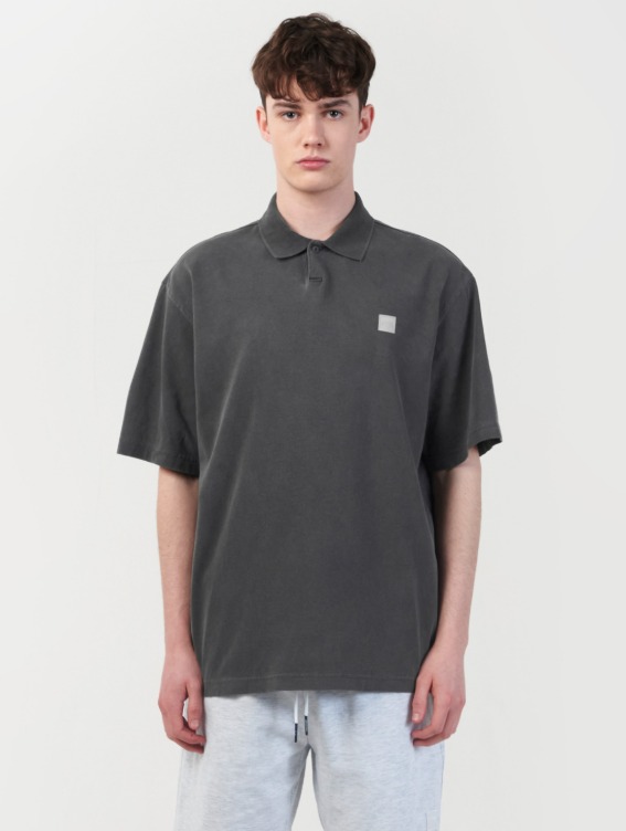 GOALSTUDIO SIGNATURE PIGMENT DYED POLO TEE-CHARCOAL