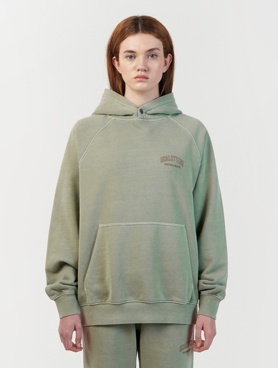 [SALE 50%] LETTERING PIGMENT DYED HOODIE-KHAKI