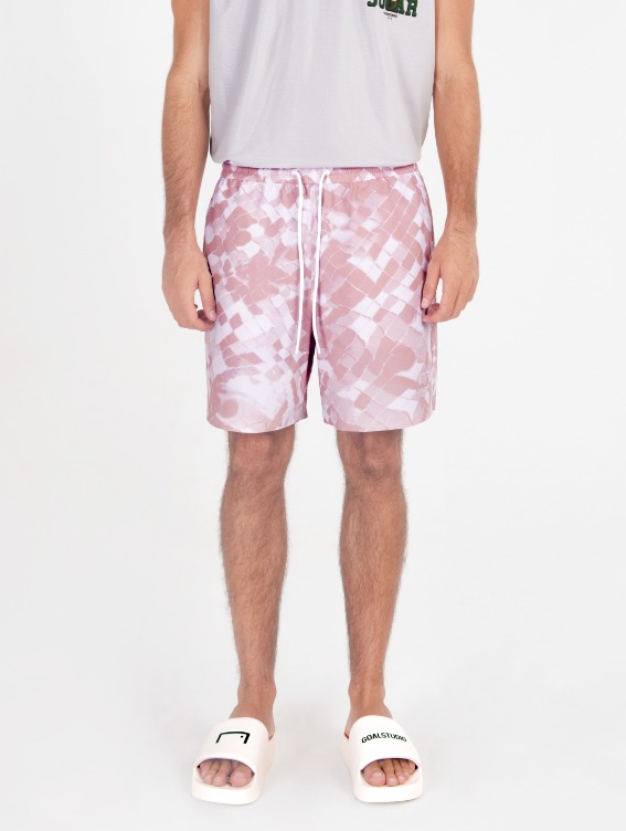 GOALSTUDIO RIO BEACH ALL OVER PATTERN MESH LINED SHORTS-PINK