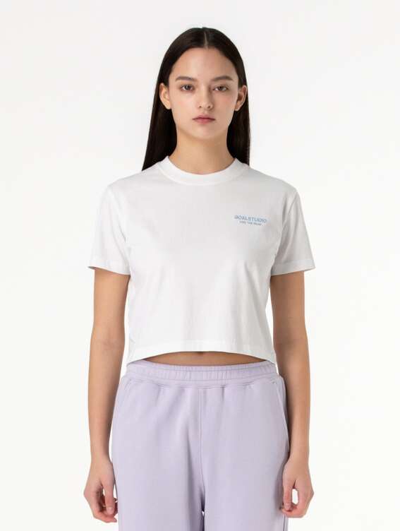 WOMEN`S EMBROIDERY CROPPED TEE-WHITE