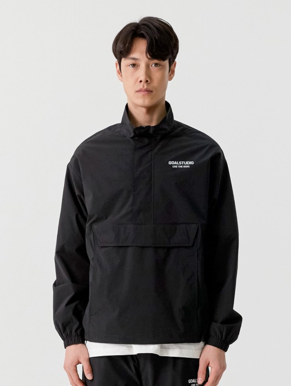 [OUTER 10% SALE] STRETCH WOVEN ANORAK-BLACK