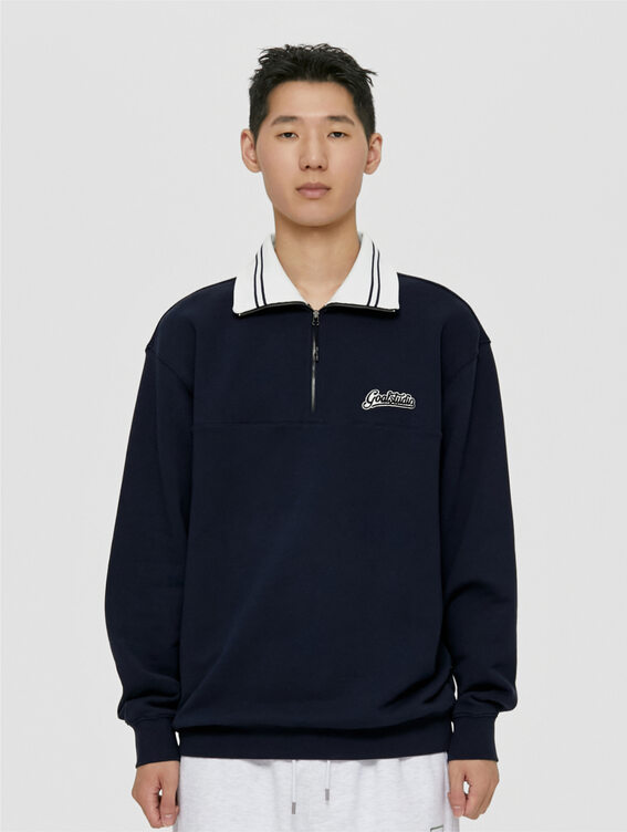 [MID SALE 50%] SCRIPT LOGO HALF ZIP-UP-DARK NAVY