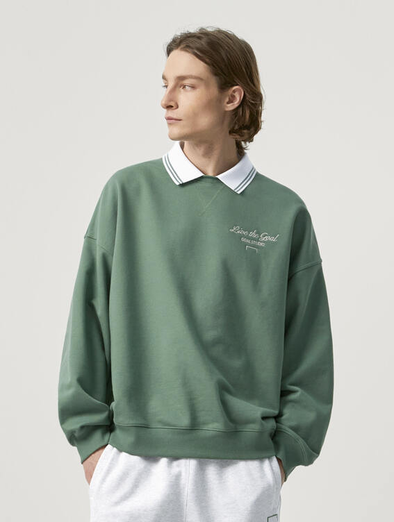 [MID SALE 10%] STACK LOGO COLLARED SWEAT-GREEN