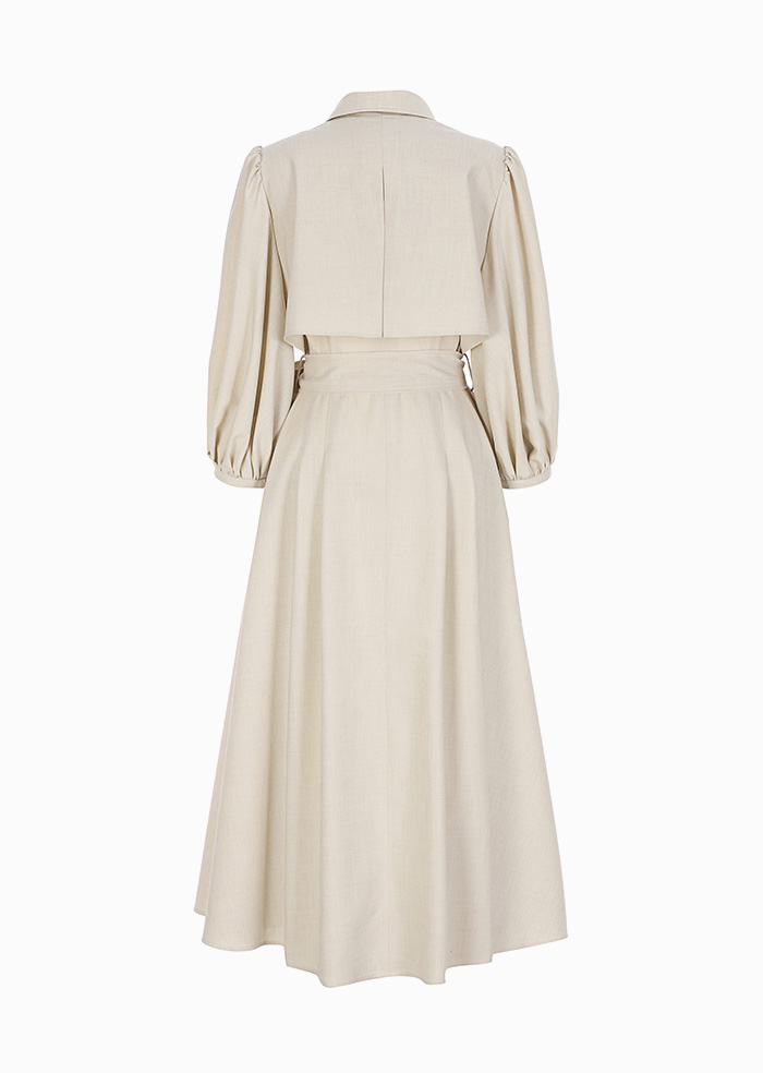 Trench Flare Puff Long One-piece (Beige)
