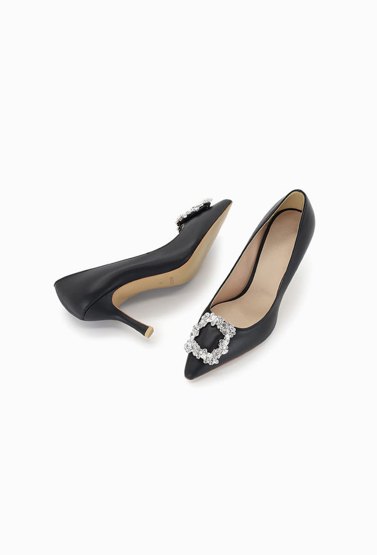 Grace Leather Heel (Black) - Sliver Cubic Ornament
