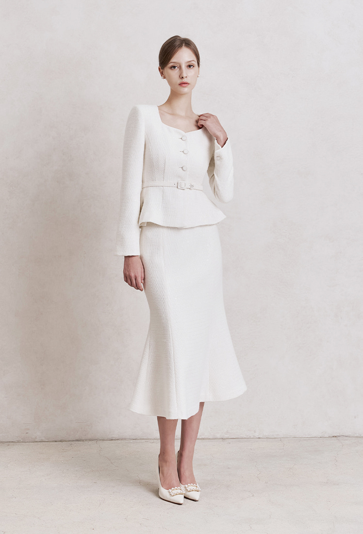 Bianca Tweed Wool Skirt (Ivory) - GRACE U