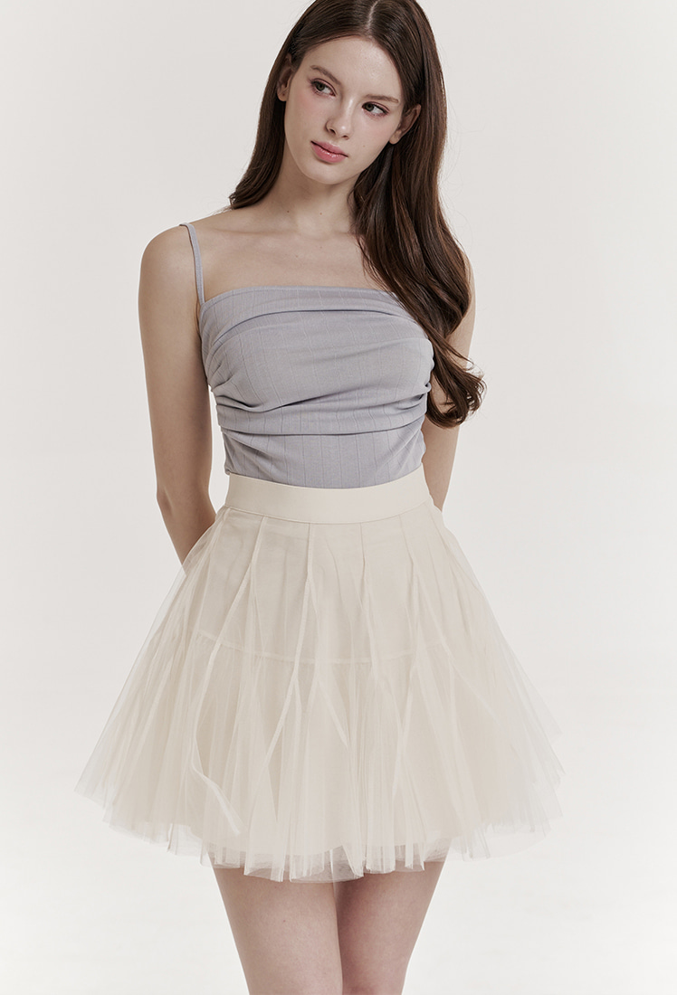 【Grace U】 Etoile Banding Sha Mini Skirt (XS,S,M) Etoile Banding Sha Mini Skirt (Cream) - GRACE U