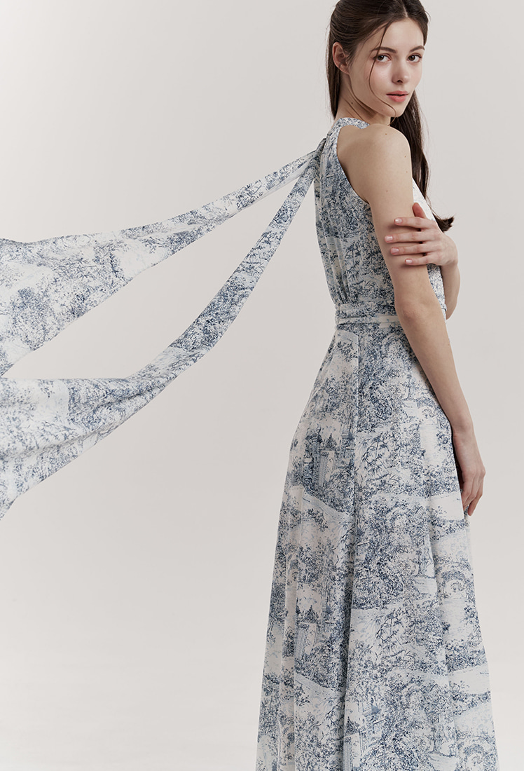 【GRACE U】Isabel Halter-Neck One-Piece 3 Colors Isabel Halter-neck Toile One-piece (Blue) - GRACE U