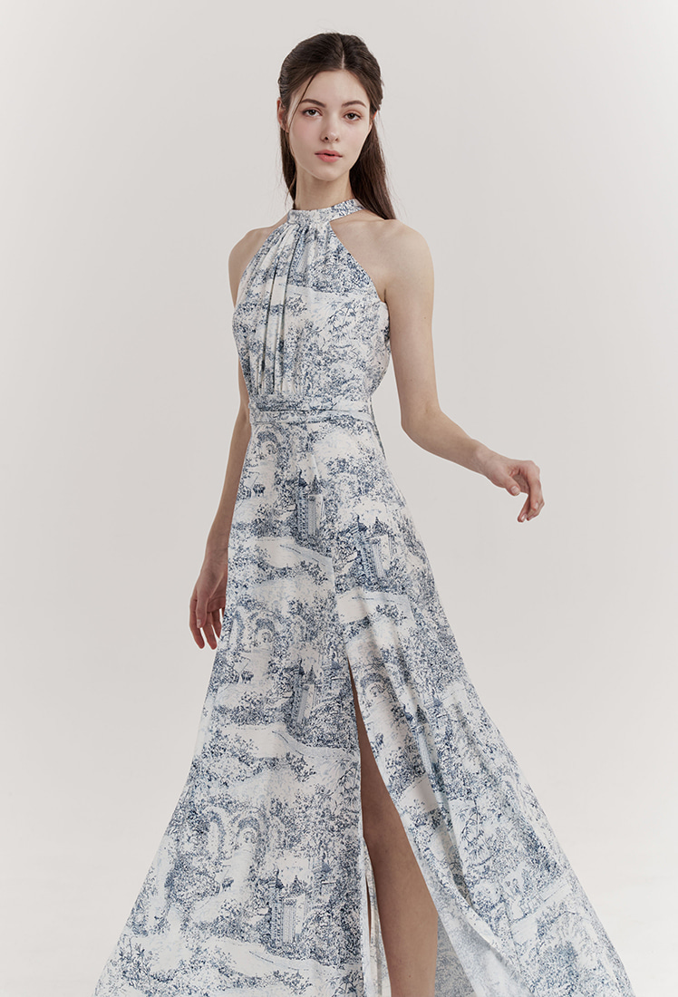 Isabel Halter-neck Toile One-piece (Blue)★[Grace U] Isabel Halter-neck Toile One-piece (Blue) - GRACE U