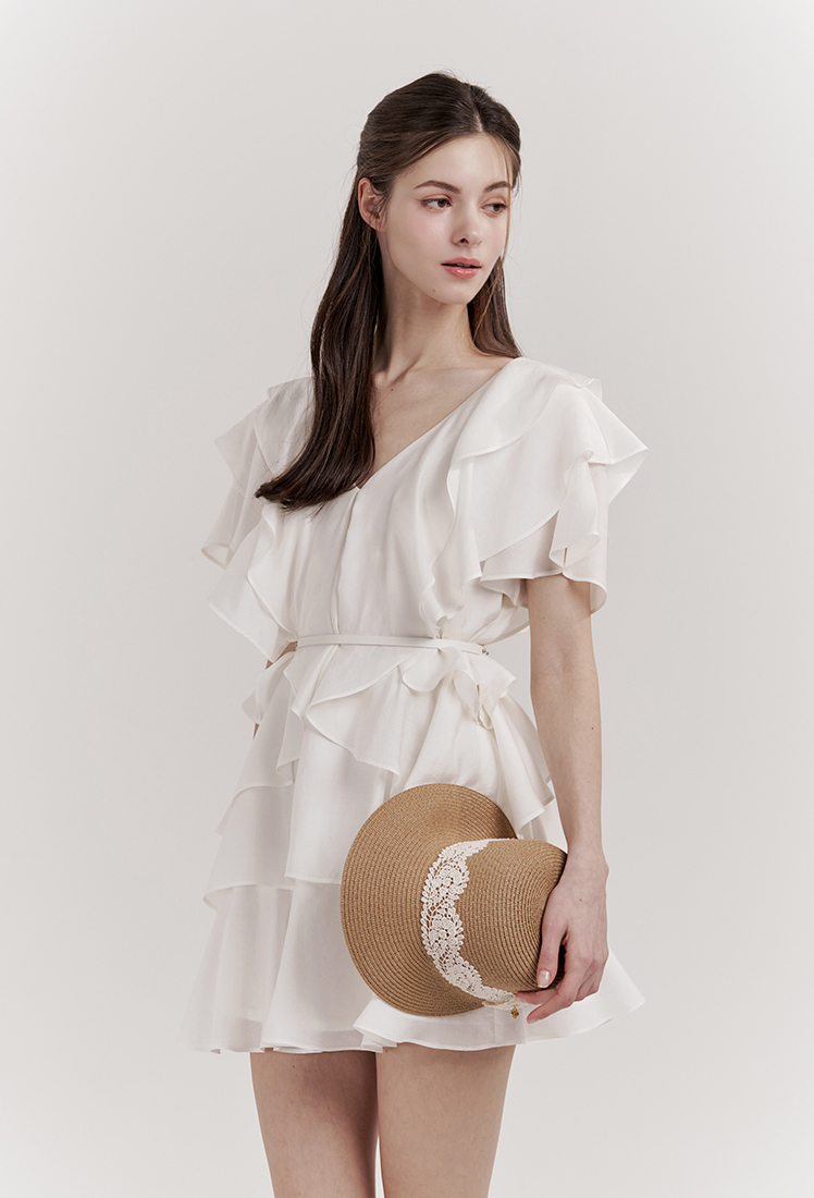 Sofia Ruffle One-piece (Ivory)★韓国人気★[Grace U] Sofia Ruffle One-piece (Ivory) - GRACE U