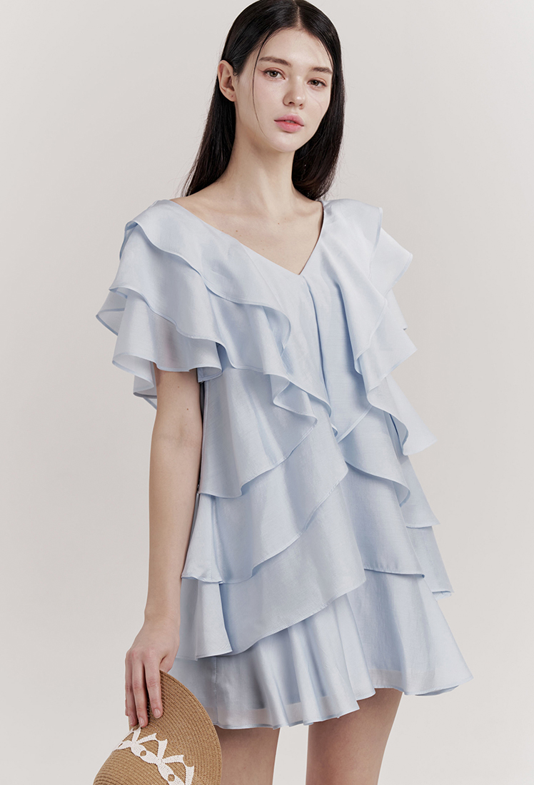 Sofia Ruffle One-piece (Ivory)★韓国人気★[Grace U] Sofia Ruffle One-piece (Blue) - GRACE U