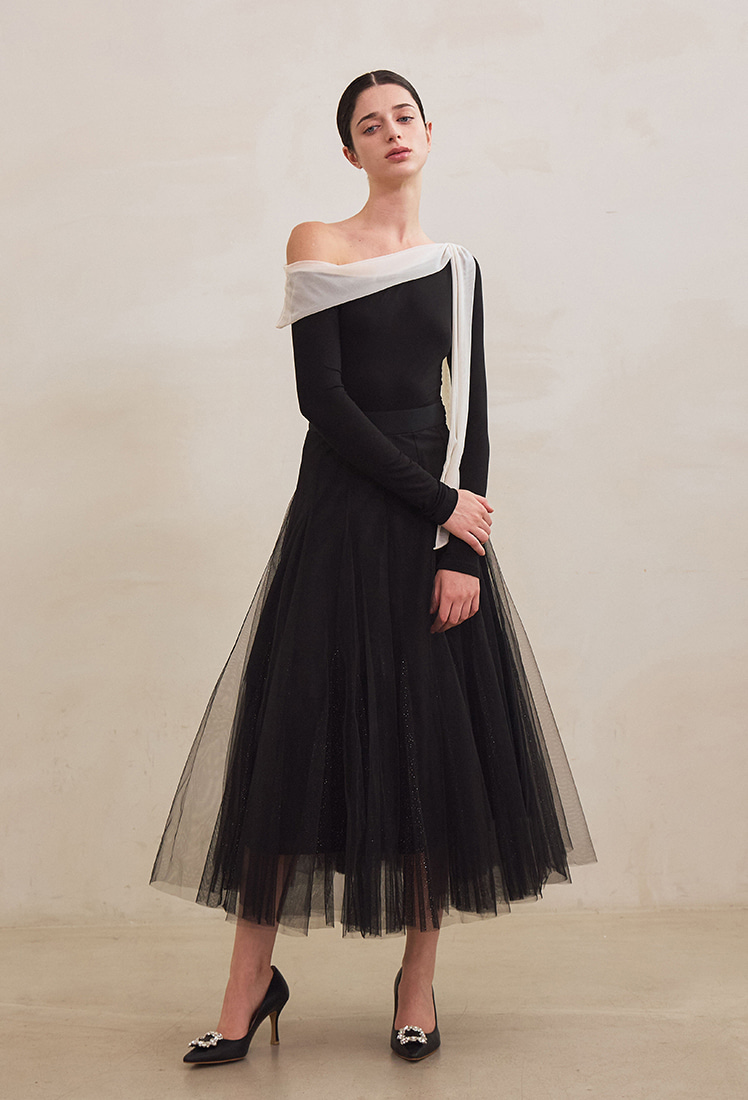 Etoile Banding Sha Skirt (Black)