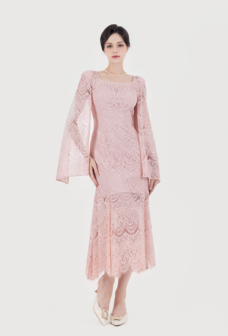 Layla Cape Lace Dress (Pink)