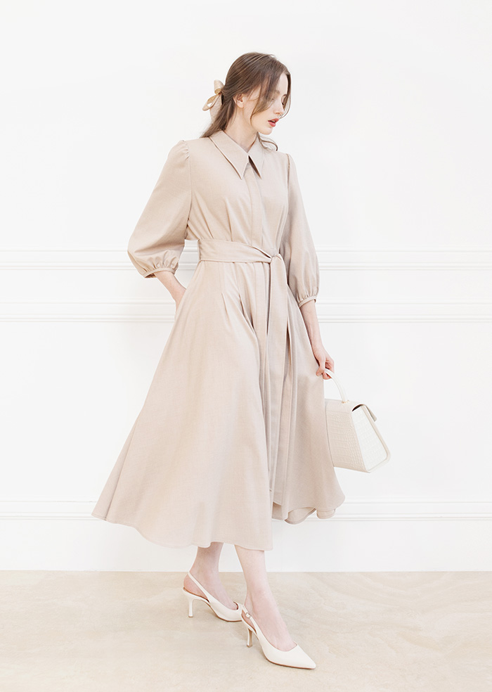 Trench Flare Long One-Piece (Beige)