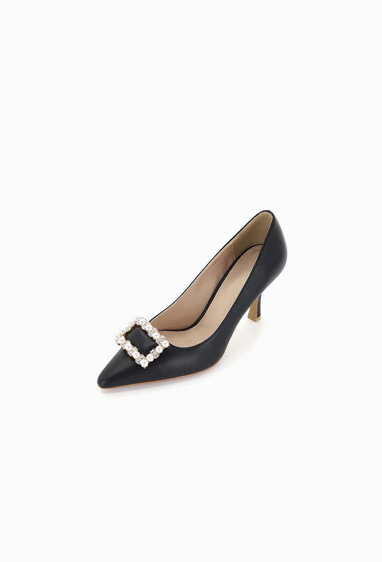 Grace Leather Heel (Black) - Pearl Ornament