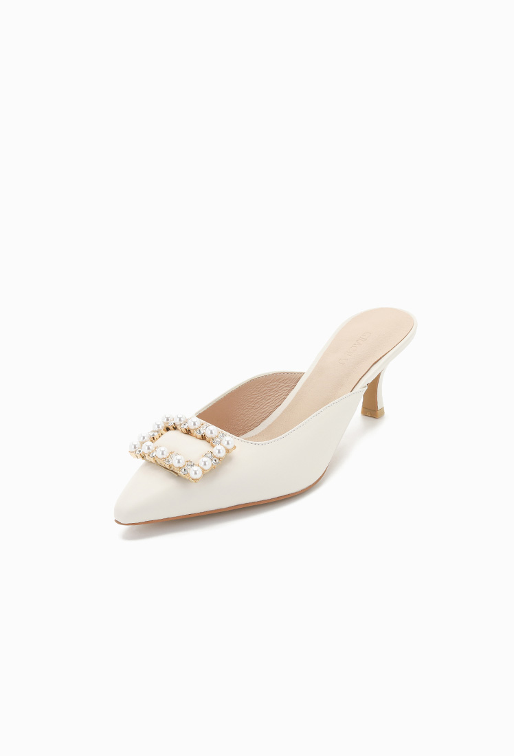 Grace Pearl Leather Mule (Ivory)