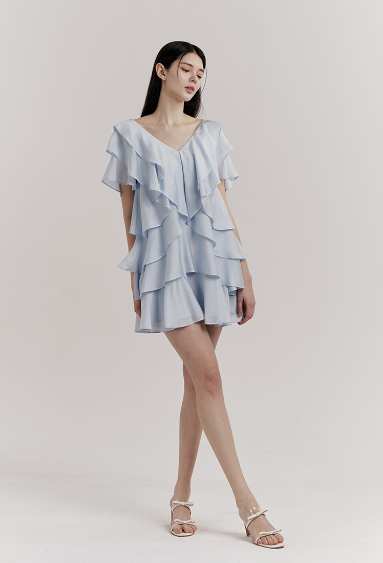 Sofia Ruffle One-piece (Blue)★韓国人気★[Grace U] Sofia Ruffle One-piece (Blue) - GRACE U
