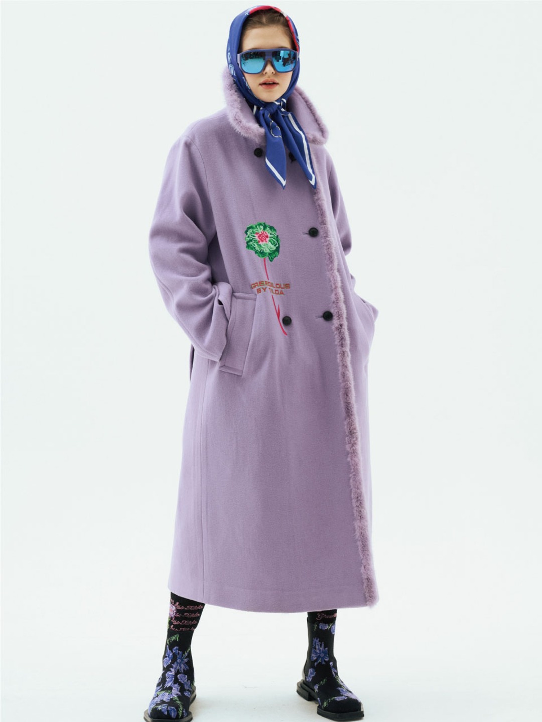 Solid Embroidered Oversized Belted Coat
