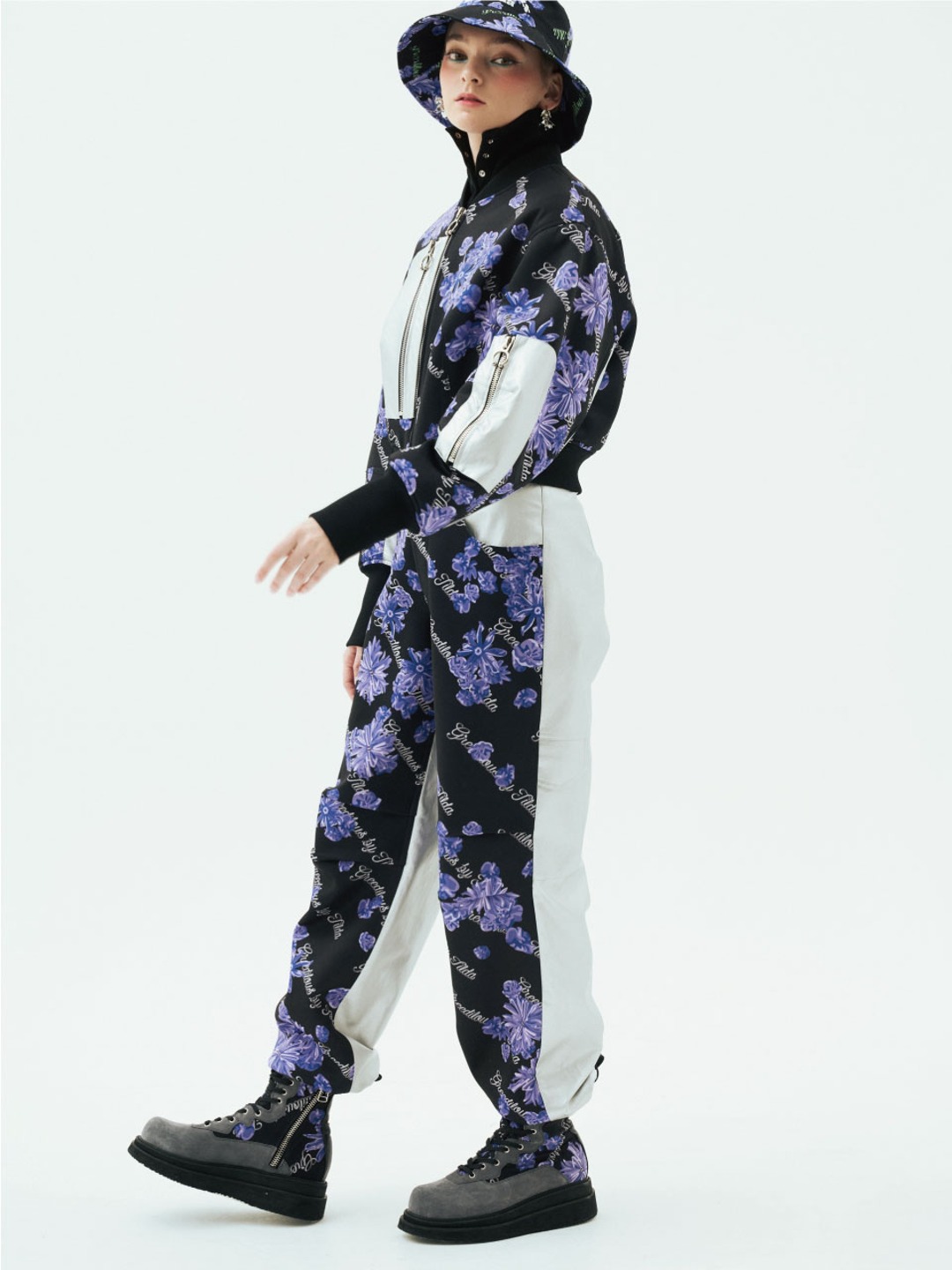 Floral Print With Silver PU Cargo Pants