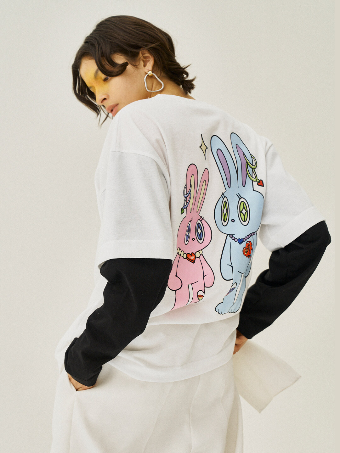 Two Bunnies Contrast Sleeve T-Shirt