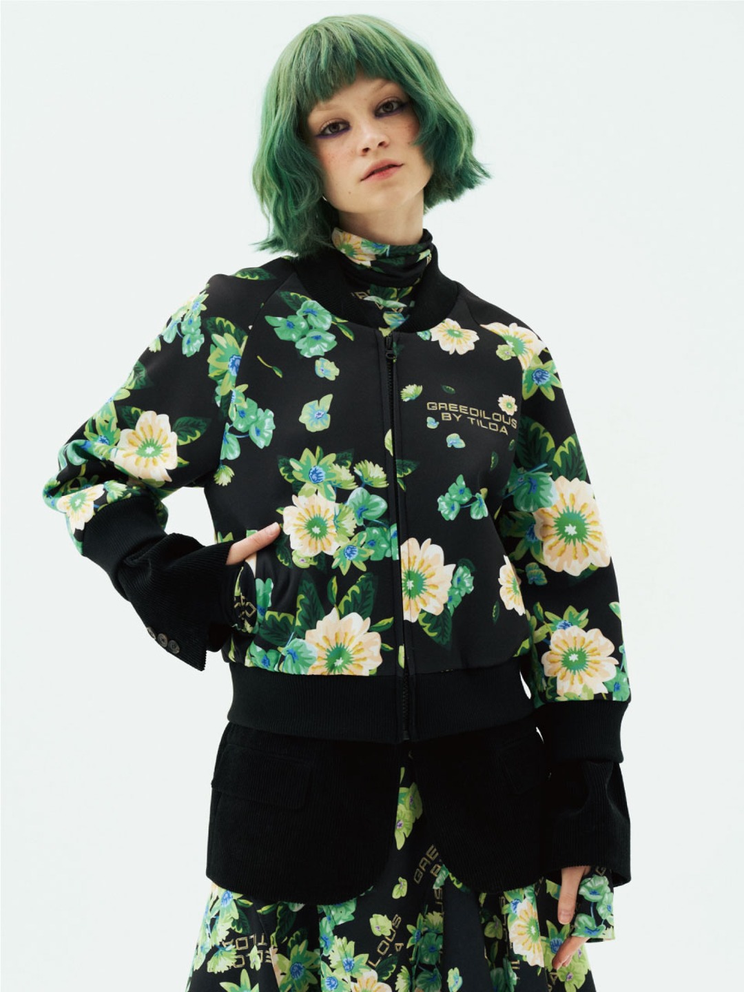 Floral Print Layered Design Bomber Jacket
