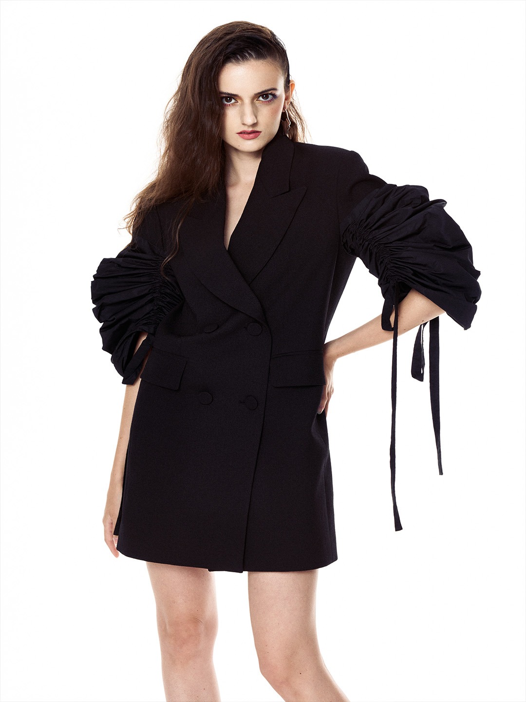 Ruffle- arm Double Breasted Jacket