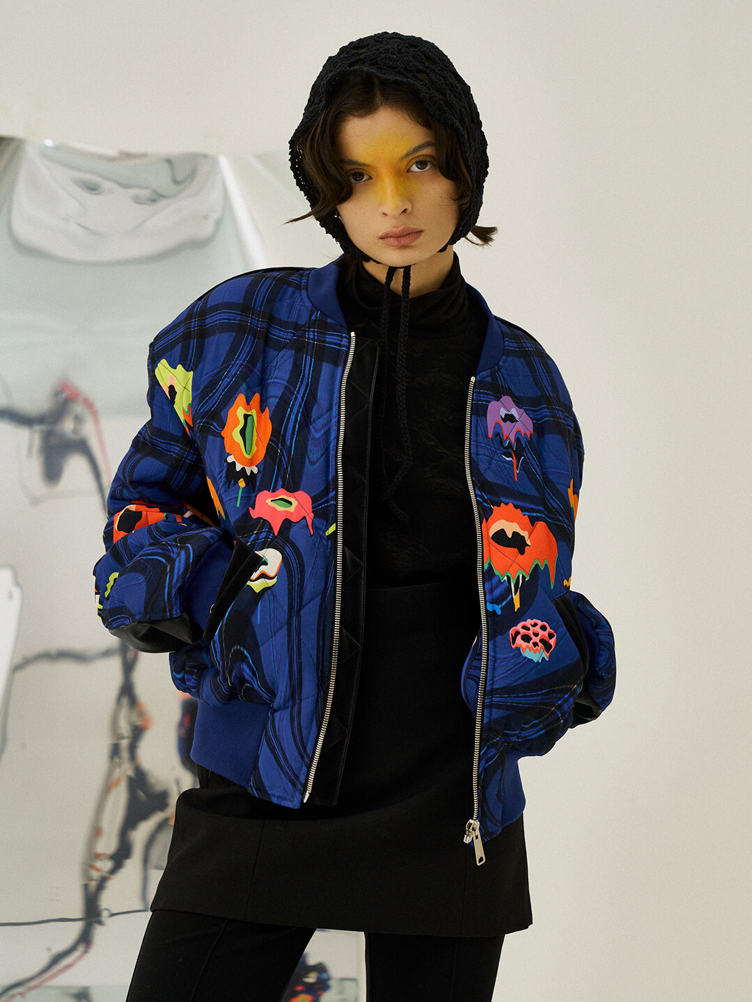 Blue Melting Flowers Quilted Mini-Bomber