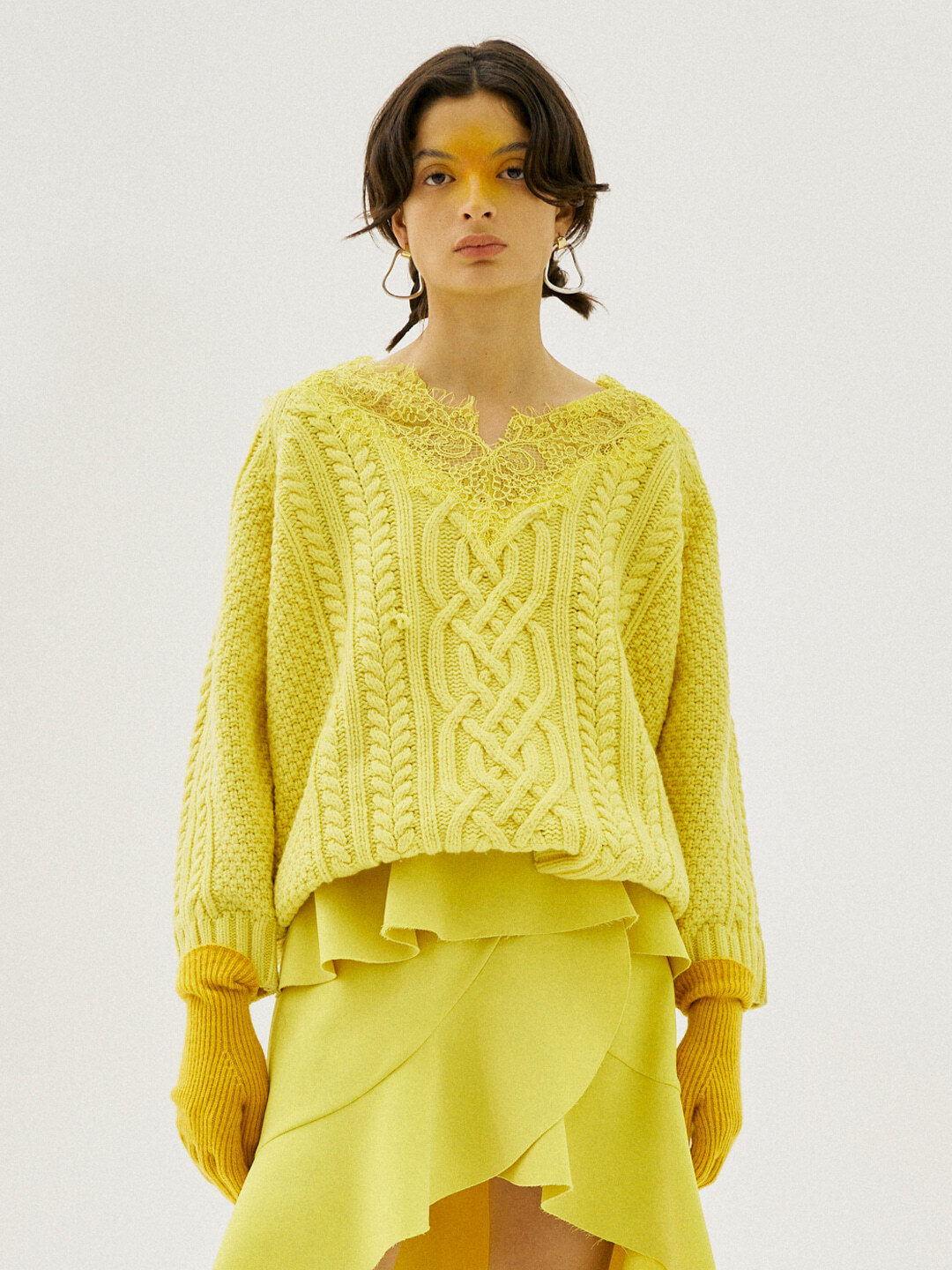 Loose V-Neck Cable-Knit Top
