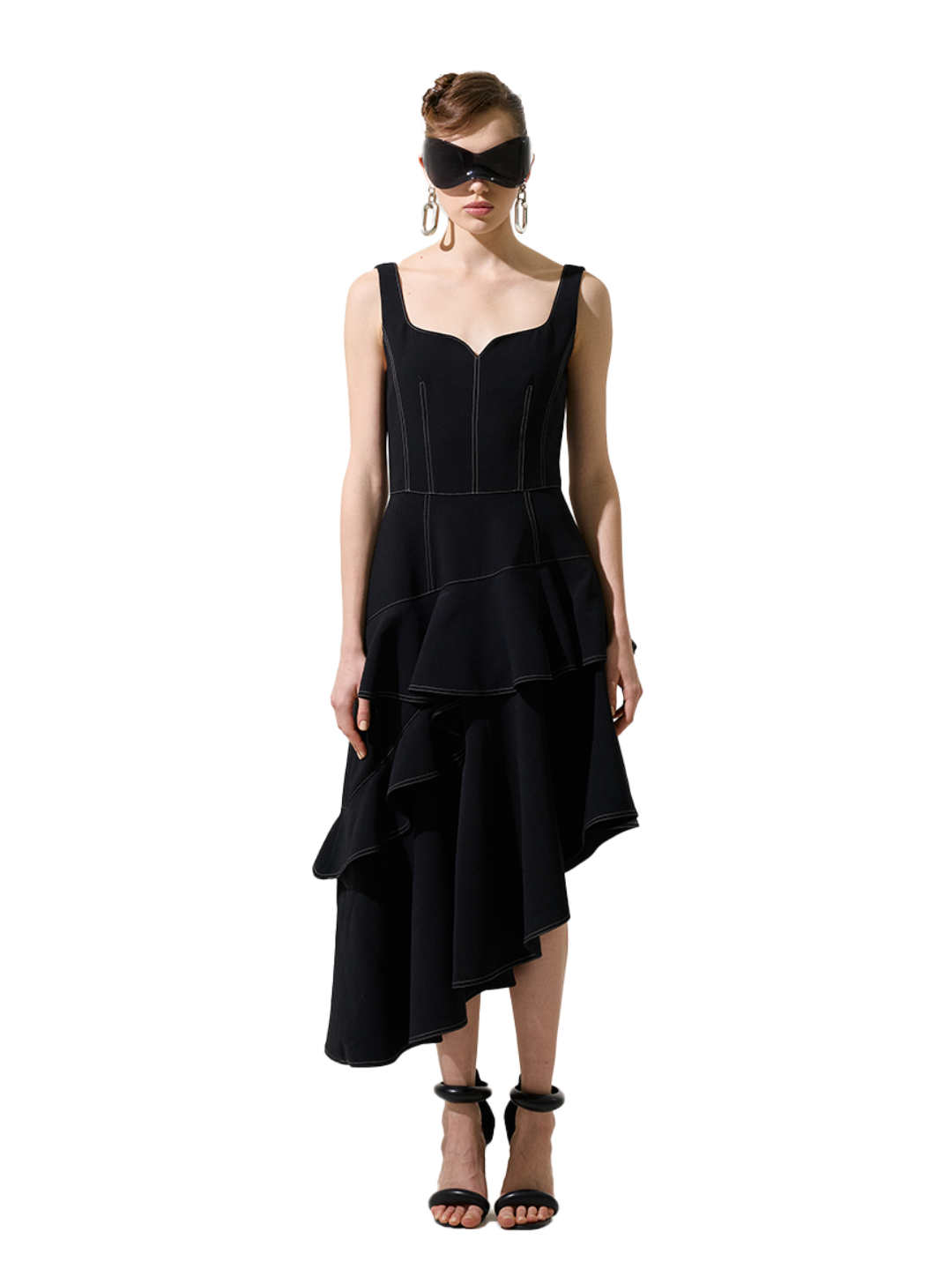 Black Unbalanced Ruffle A-Line Dress