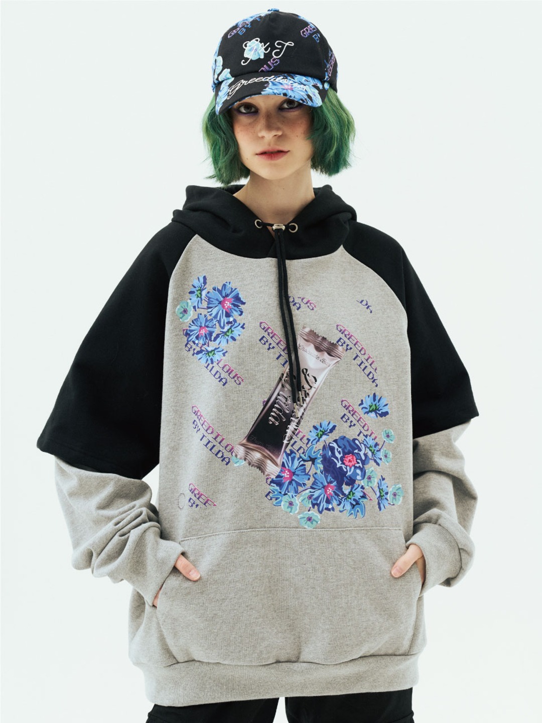 GREEDILOUS By Tilda Color Contrasting Layered Hoodie Sweatshirts