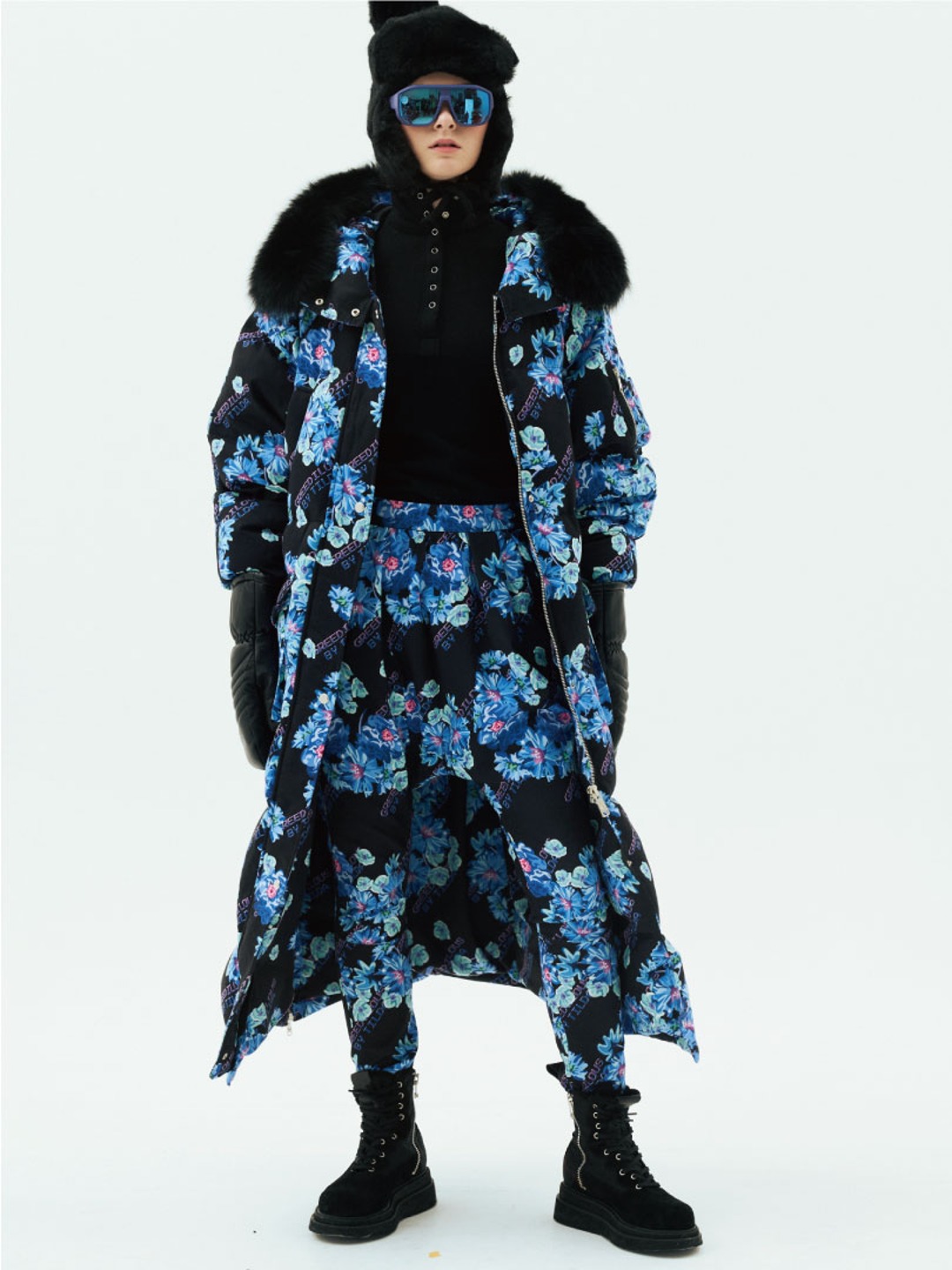 Floral Oversized  Puffer Long Jacket