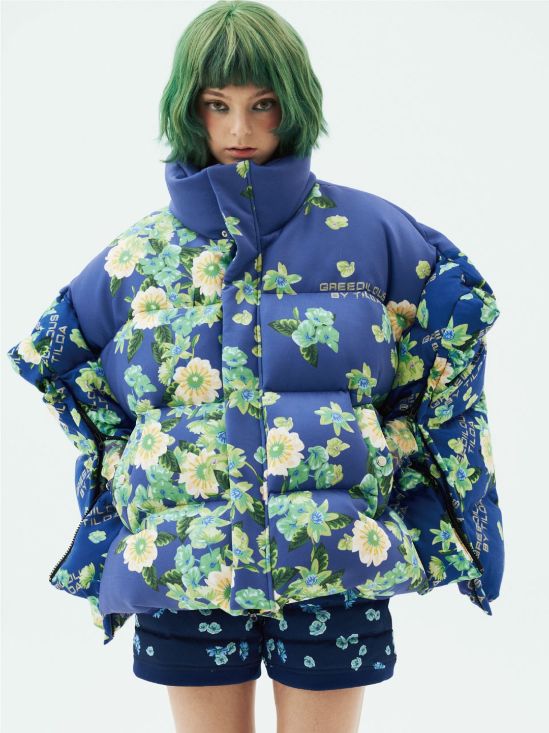 Floral  Oversized Puffer Cape