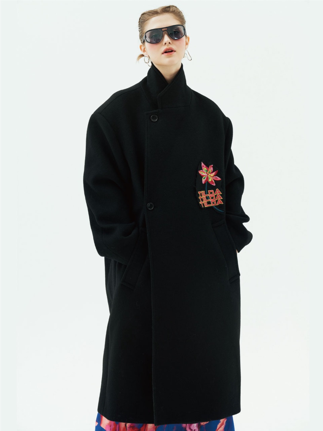 Solid Embroidered Oversized Coat