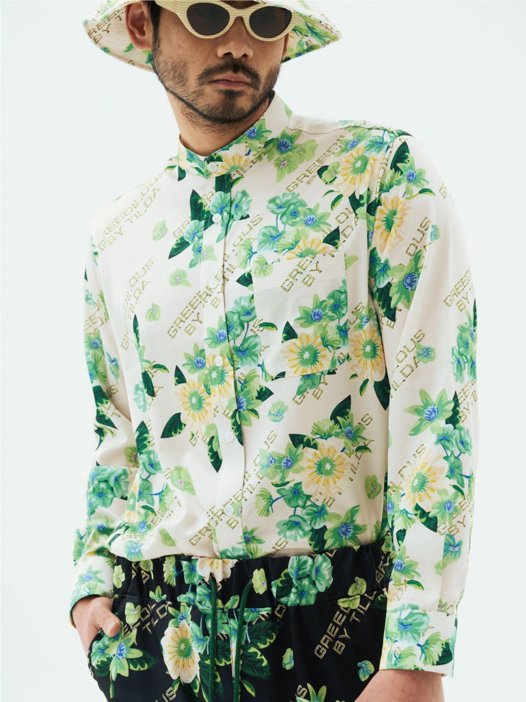 Band Collar Floral Print Shirt