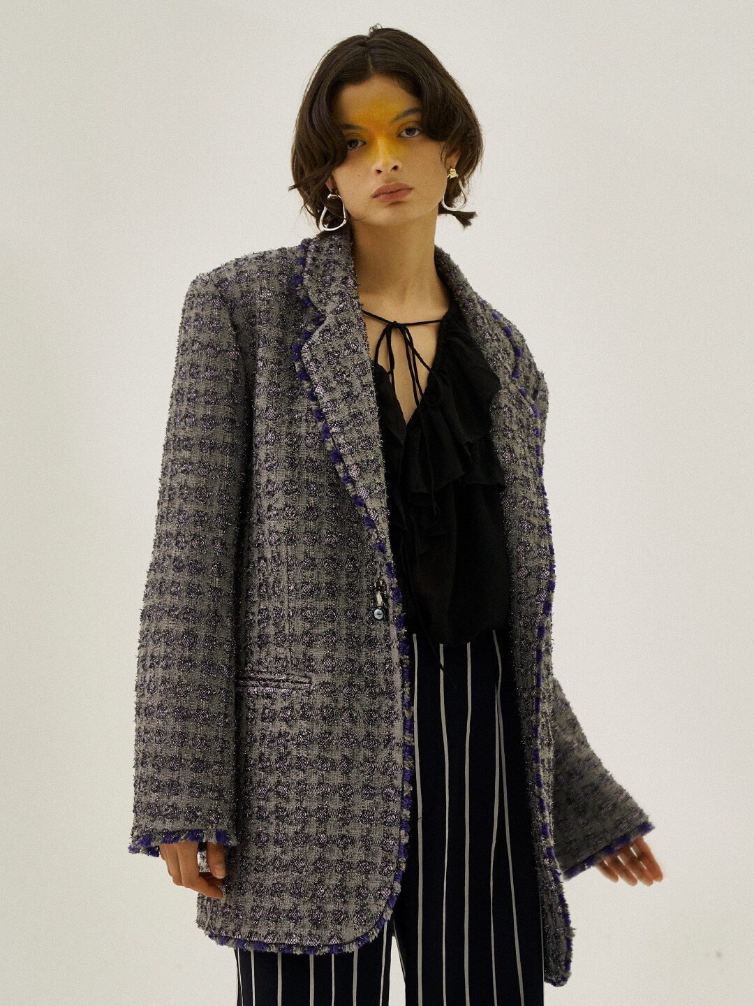 Straight Textured Tweed Coat