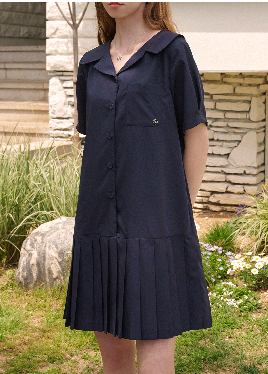 Lobelia Open Collar Pleats Mini Dress 로벨리아 오픈카라 플리츠 미니 드레스 - MICANE