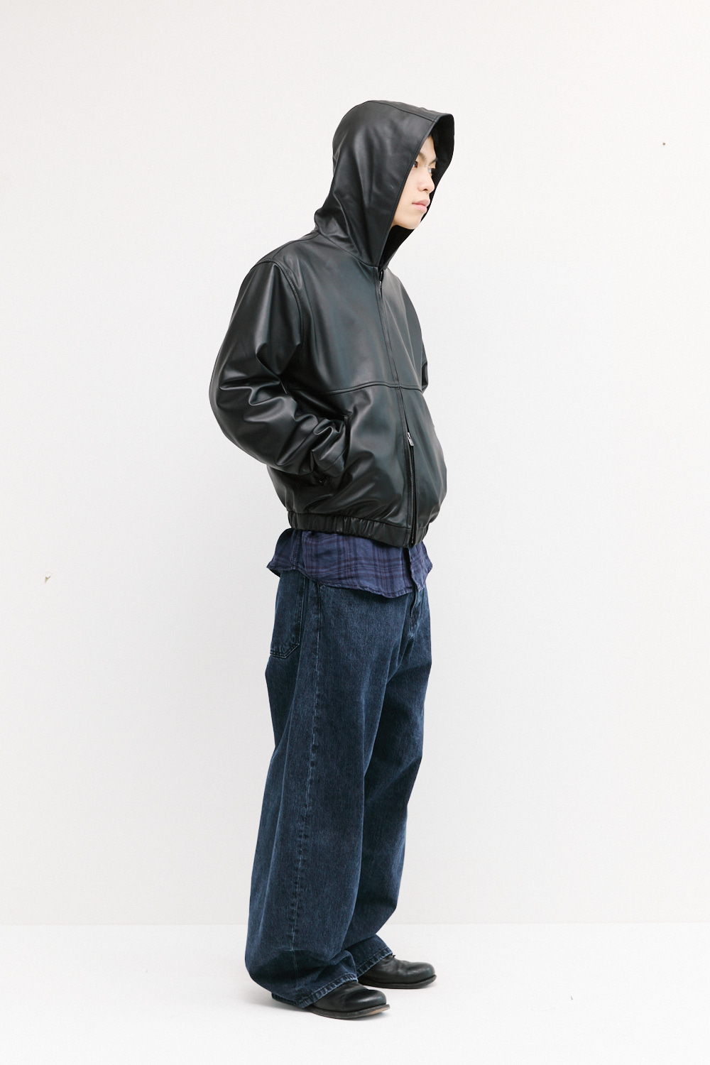 Leather Hoodie Lamb Nappa Black - HATCHINGROOM