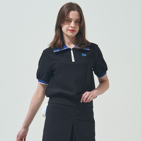 [BLU] 여성 컬러 포인트 하프집업 티셔츠_BK BD3SWTS24BK