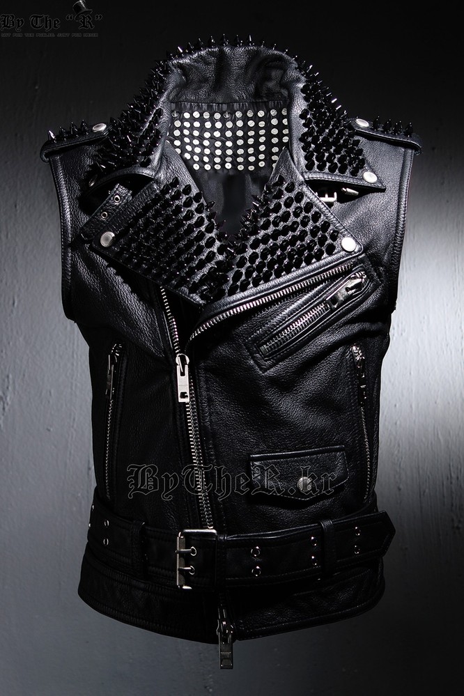 Real Goat Leather Custom Black Metal Stud All Over Vest