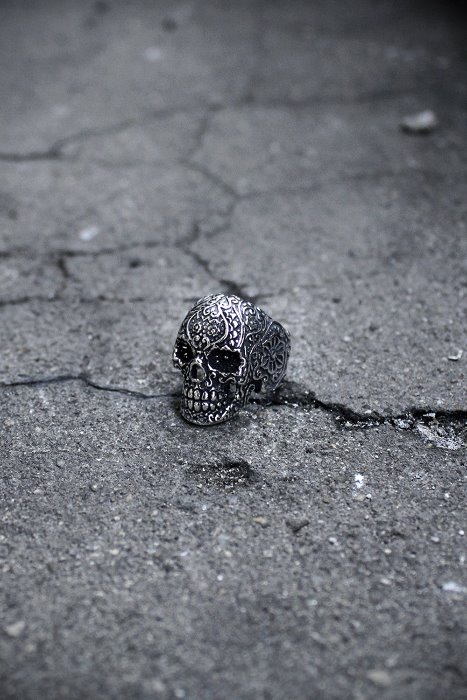 ByTheR Oriental Pattern Skull Silver Ring