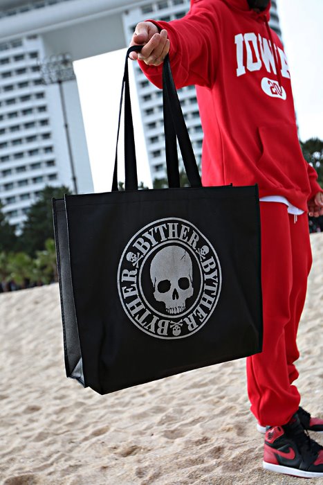 ByTheR Silver Skull Logo Slogan Shopper Bag