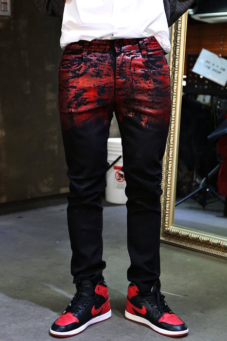 ByTheR Custom Upper Red Painted Black Jeans