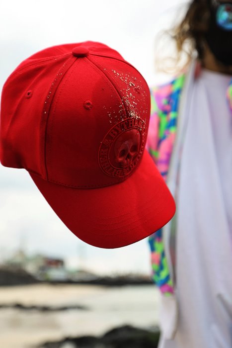 ByTheR Skull Logo Patch Cotton Ball Cap Red