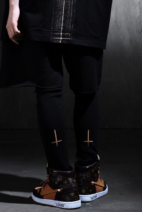 ByTheRProjectR Custom Back Cross Bleach Black Leggings