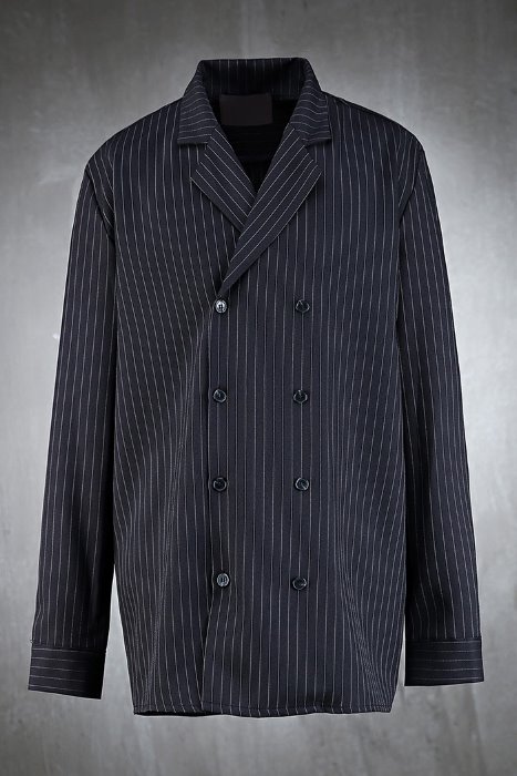notched collar striped double shirt